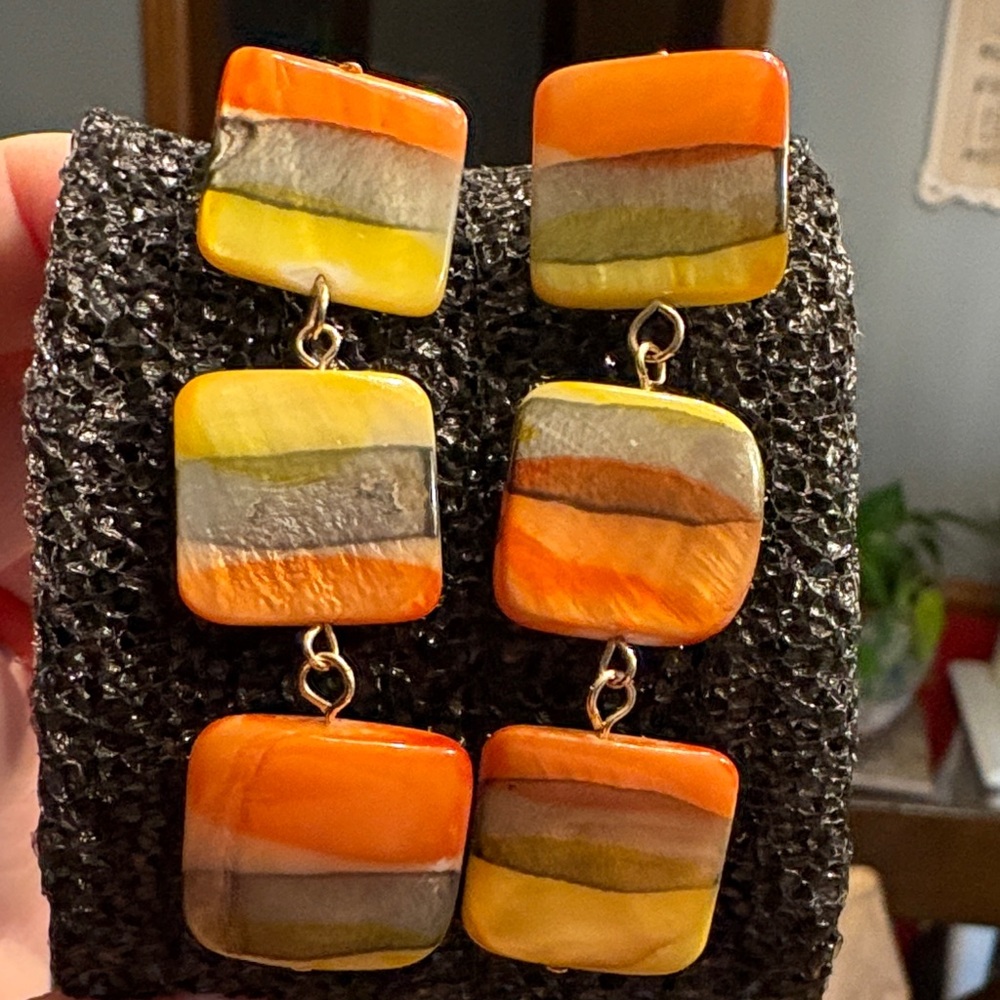 Orange and Yellow Square Dangle Earrings